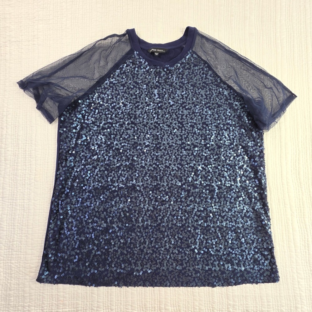 Capsule Navy Sequin Sheer Mesh Raglan Blouse Plus Size 20W 22W Evening Glam EUC